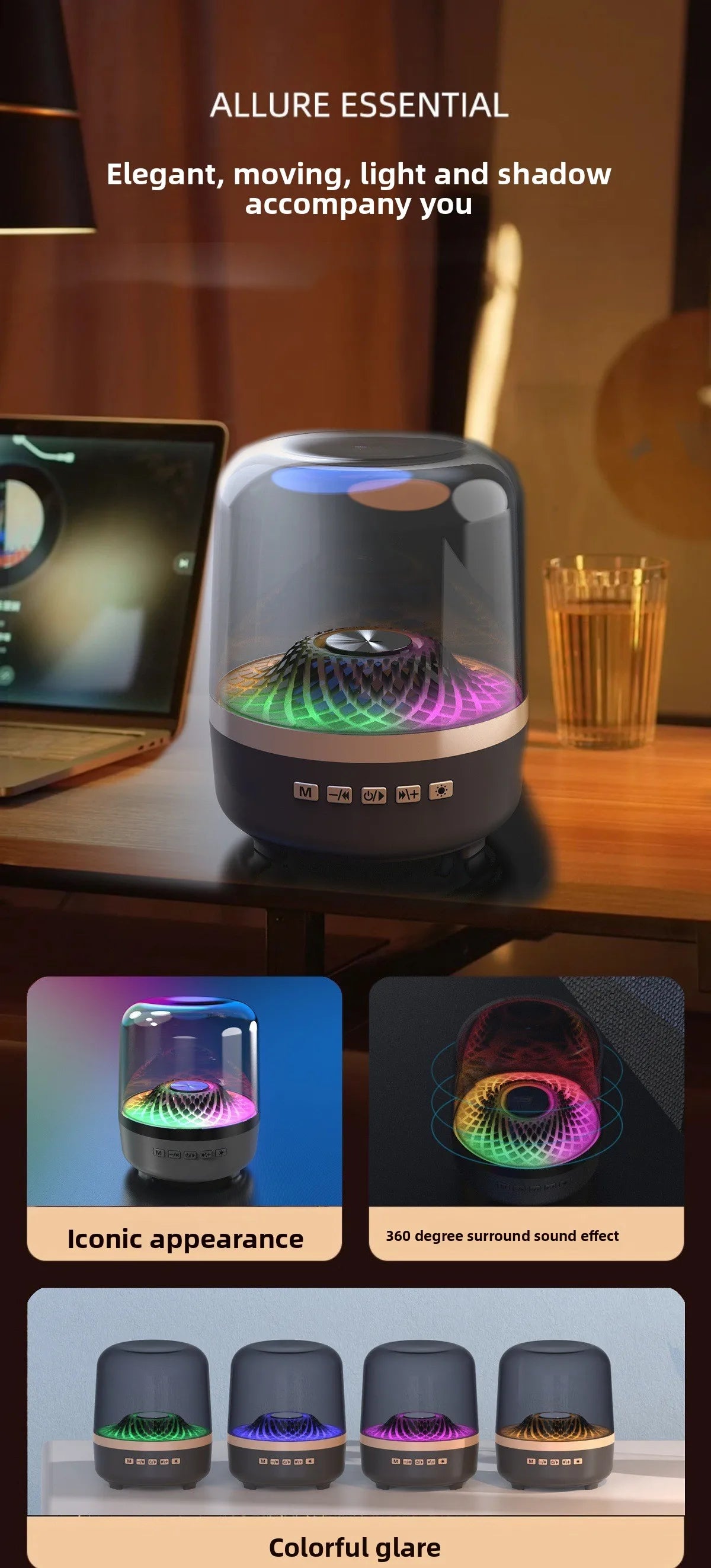 Wireless Bluetooth Speakers Portable Loudspeaker panoramic Surround Sound Effec Subwoofer Outdoor Mini Small Speaker LED Lights