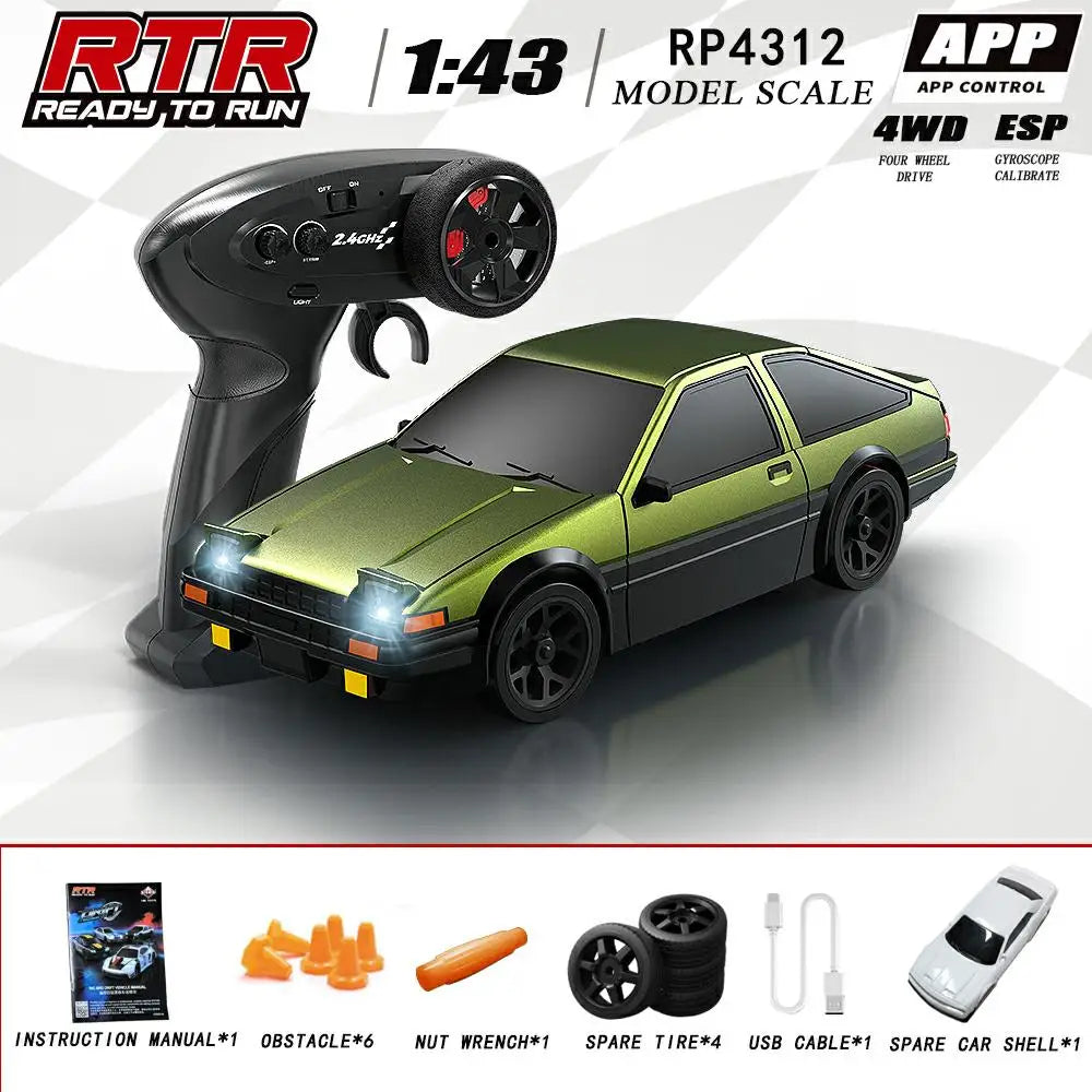1/43 HB-RP43 RC Drift Car with DIY White Body Shell & Extra Tires 2.4G 4WD ESP Gyro Stabilization Full Proportional Control Car