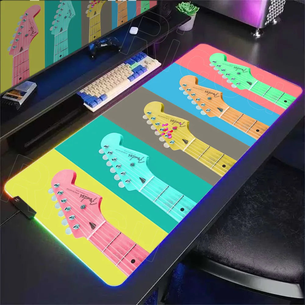 RGB Music Guitar Rubber Desk Mat HD Anime 900x400mm Mouse Pad Office Game PLAYMAT Computer Accessories Laptop Pc Gaming Mousepad