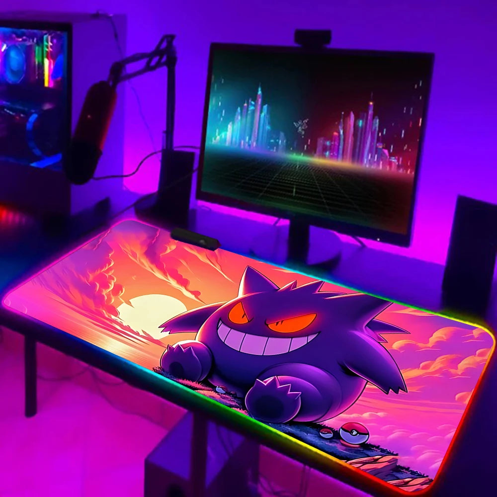 RGB Pc Gamer Keyboard Mouse Pad Mousepad Cute Anime Gengars LED Glowing Mouse Mats Rubber Gaming Computer Mausepad