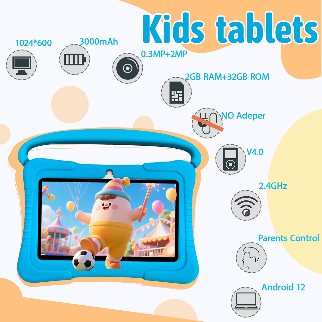 Kids Tablet 7 inch, Children Tablet with Parent Control,dual cameras, children's gifts for Christmas and birthday.Pink/Blue