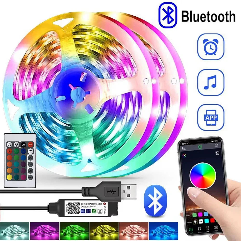 Gaming RGB LED Light Strip USB 5V 5050 Music Sync Flexible Tape Christmas Lights Remote & APP Control for Desk Room Decorations