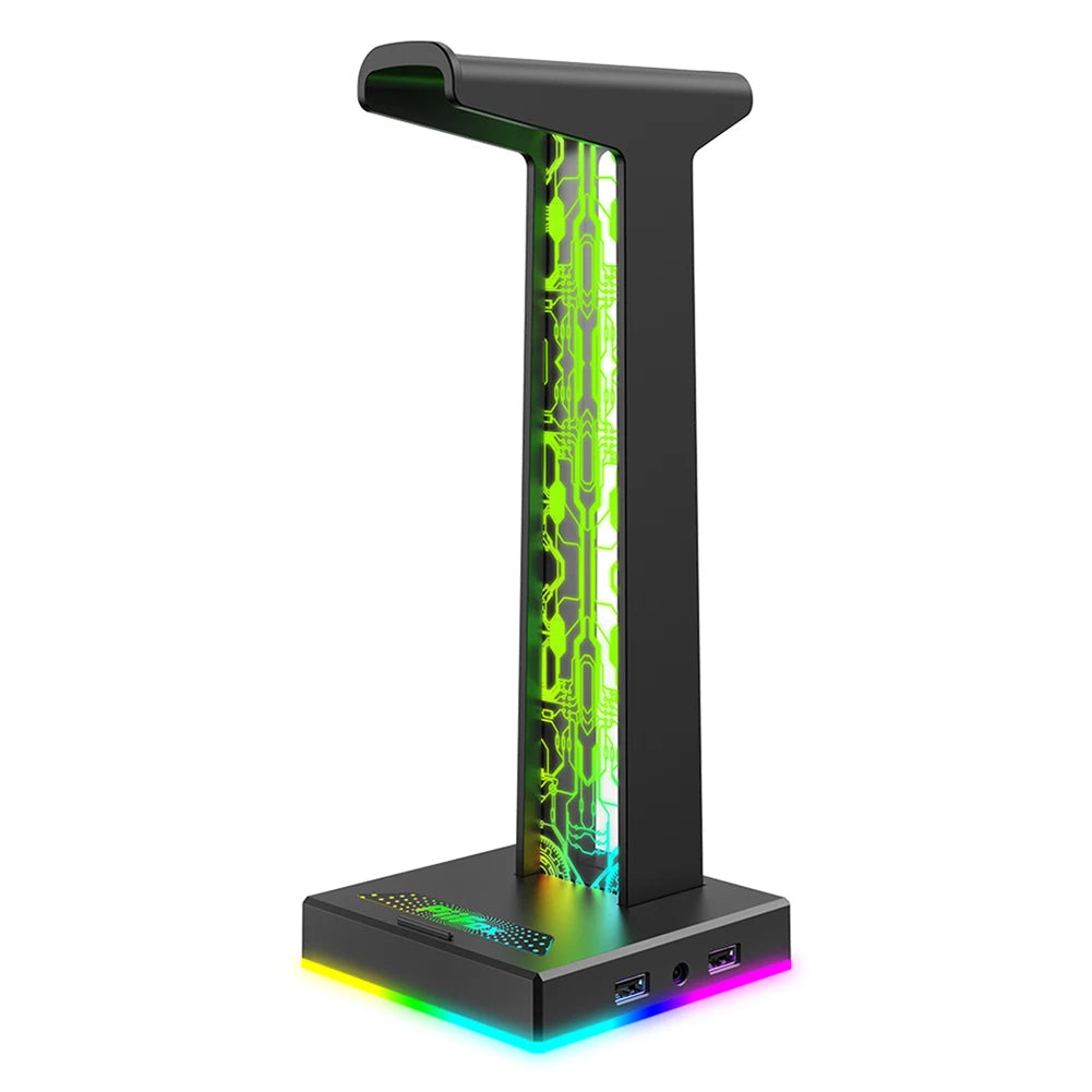 Desktop Gaming Headset Hanger Bracket RGB Headphone Holder Stand with 2 USB Charger Ports Earphone Rack For PUBG Computer Gamer