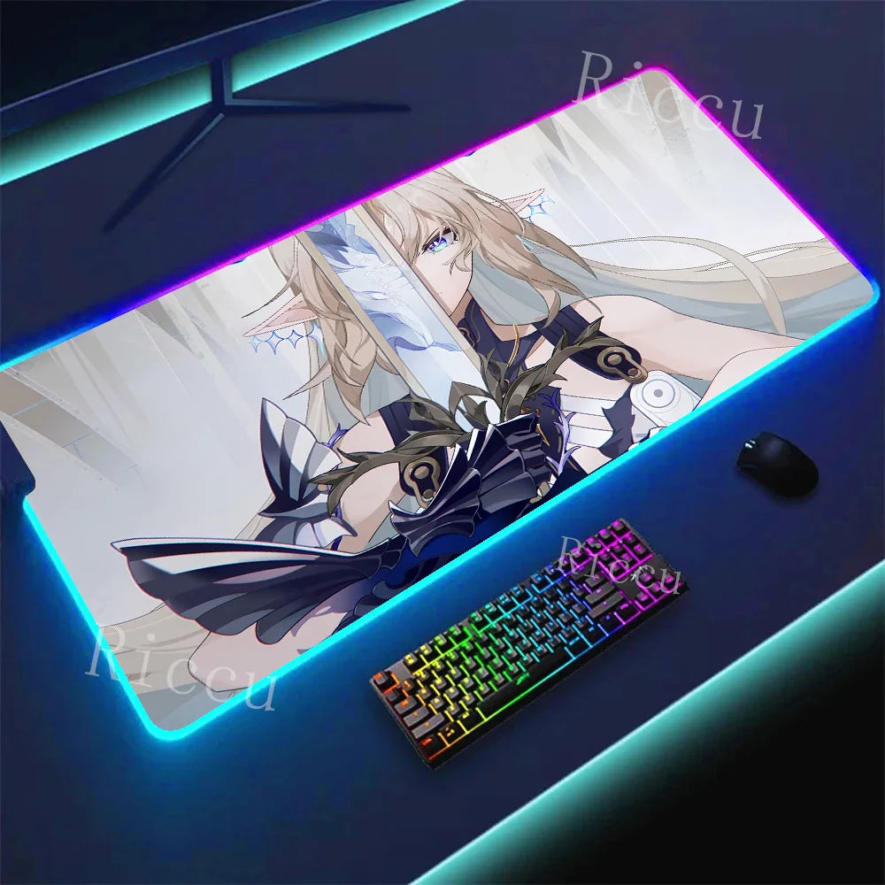 RGB HD Cartethyia Wuthering Waves MousePad Game Laptop Play Mat Extra Large Kawaii Non-slip MousePad Gaming Accessories E-Sports