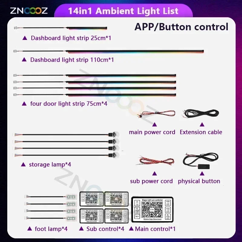 RGB 22in1 Car Interior Acrylic Car Ambient Lights for Audi A3 A4 A5 A6 A7 A8 Q3 Q5 Q7 Q8  Decorative Lights Car Accessories