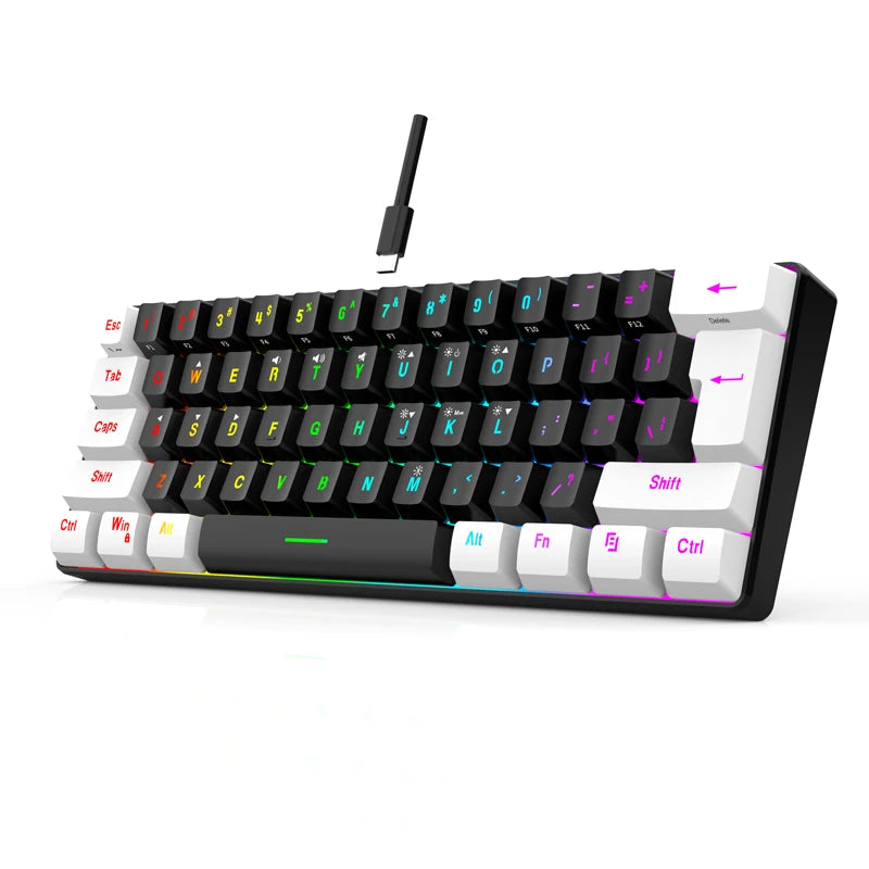60% compact wired keyboard, red switch mechanical keyboard, 61 keys, RGB backlight, ergonomic, small portable office computer me