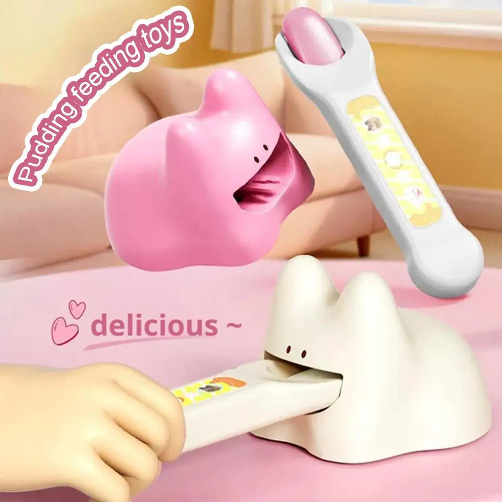 Rabbit Pudding Pretend Play Feeding Set Kids Simulation Play House Toy Early Education Interactive Toy with Kid-Safe Material
