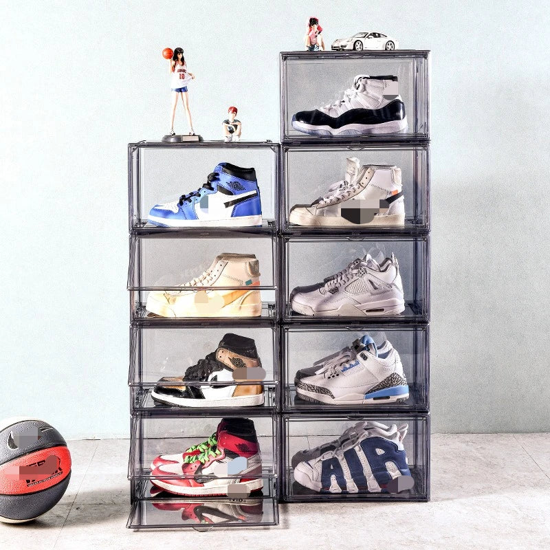 Large-capacity transparent acrylic side door magnetic shoe box stackable combined anti-oxidation and fully transparent shoe wall
