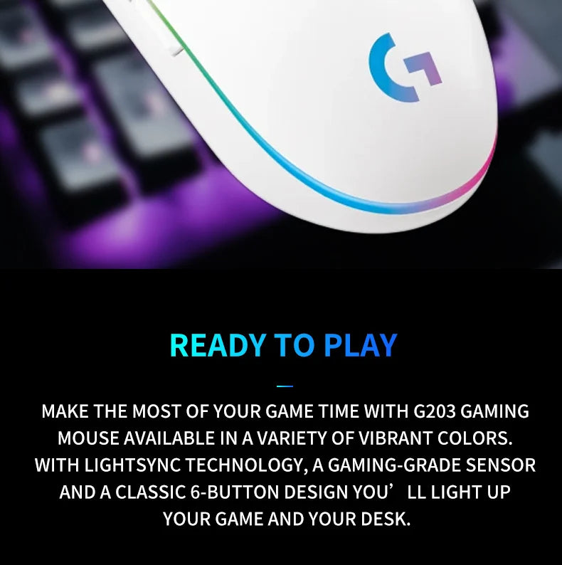 Official Logitech G203 Mouse for Gaming, Lightsync RGB with 3 Zones, 25G Acceleration, 200 IPS Tracking Speed
