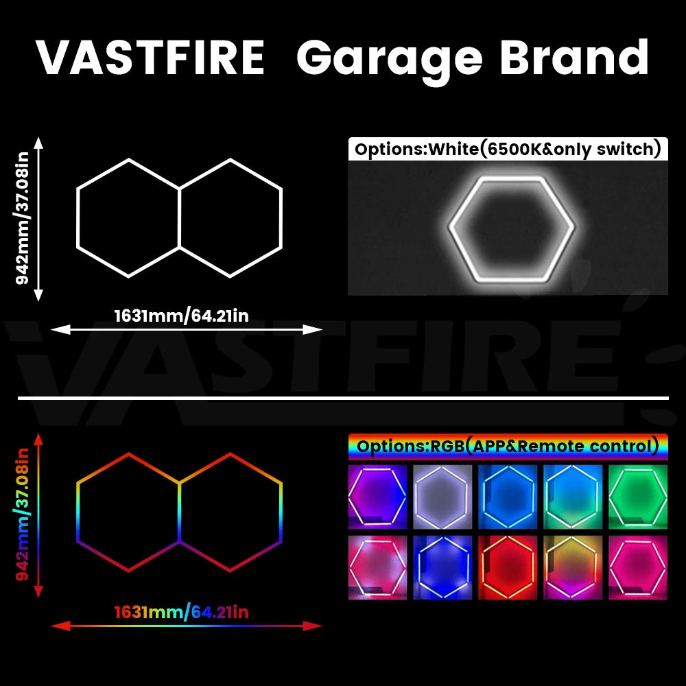 RGB hexagonal garage light, can be controlled by both APP and remote control, with multiple colors adjustable freely