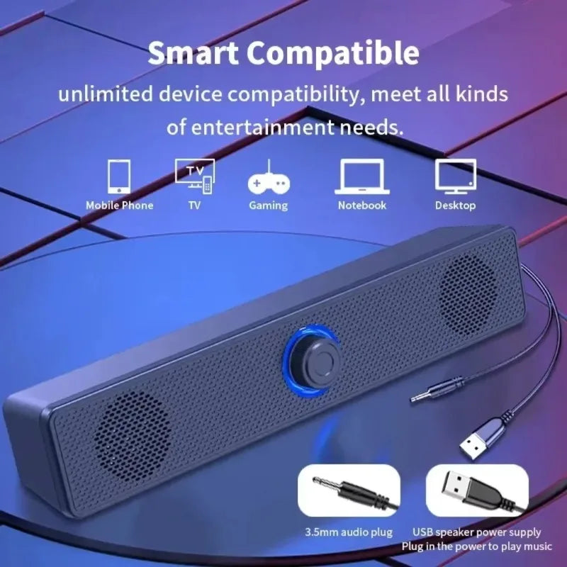 3D Surround Soundbar Speaker System - Subwoofer Stereo Music Box, Multi-functional for Computer and TV, Immersive Speaker