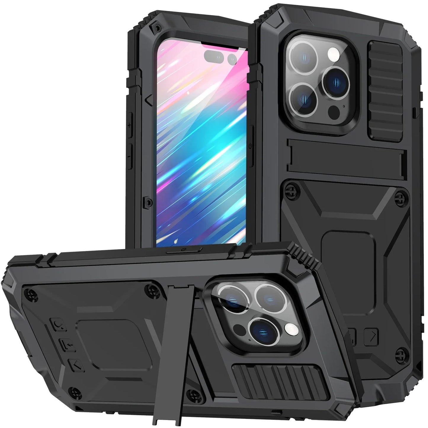 Luxury Rugged Armor 360 Full Phone Case For iPhone 16 15 14 Pro Max Plus 13 12 11 Metal Aluminum Shockproof Cover