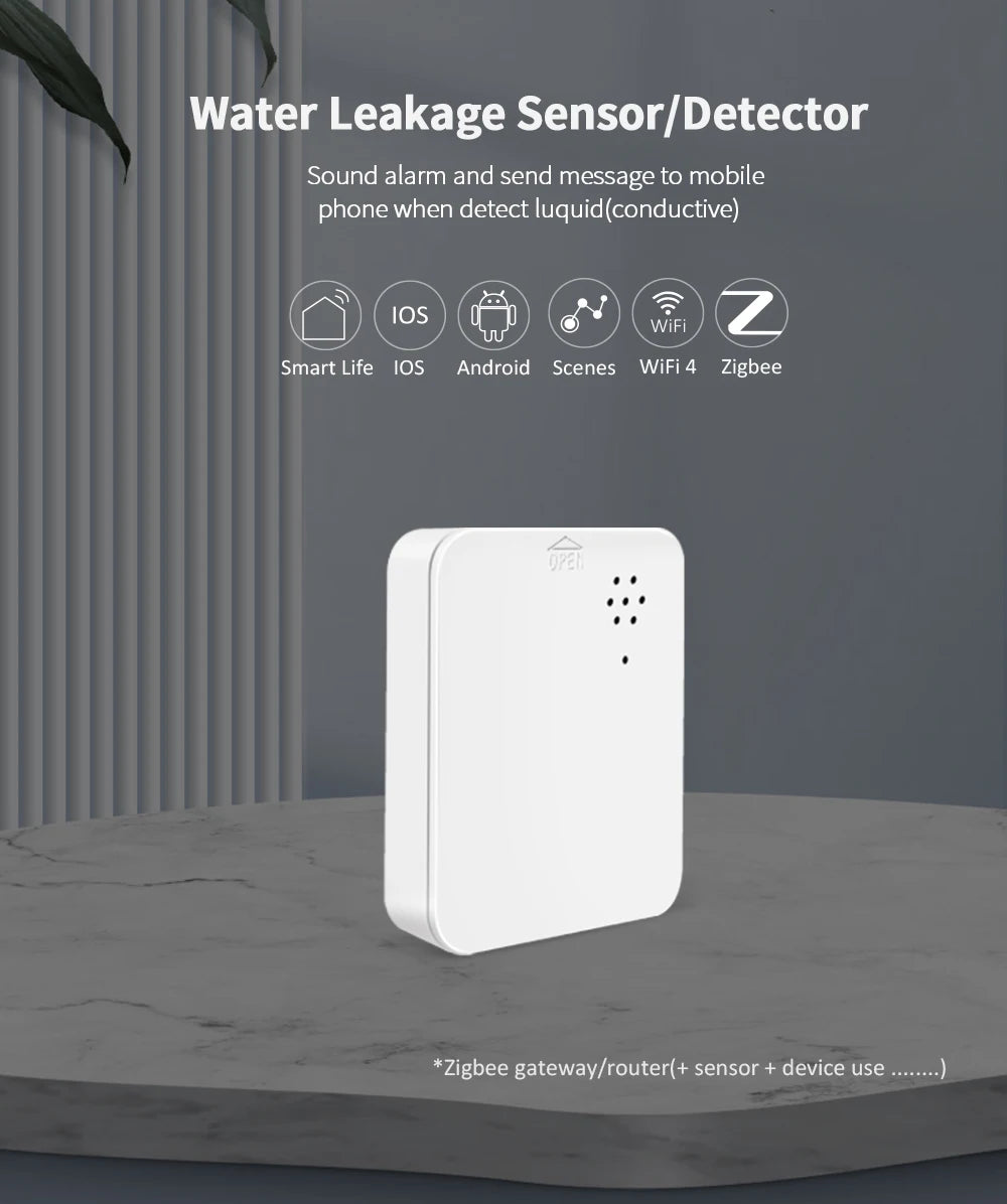 Smart Water Leakage Sensor Detector Wireless ZigBee3.0 Leak Detector with Siren Alarm 85dB For Basement Kitchen Home Security