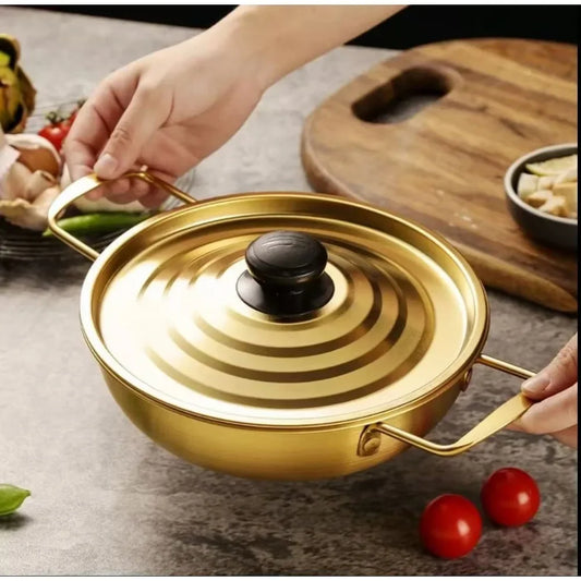 Gold Color Pot with Lid Double Ear Kitchen Pot Instant Noodles Pots Single Person Small Hot Pot Seafood Pots Household Stockpot