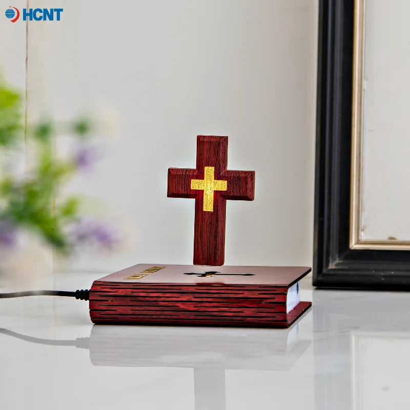 Levitating Cross Lamp Bible Floating Cross Night Light with Colorful Magnetic Levitation Christian Gift Spiritual Home Decor