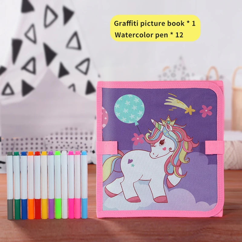 Foldable Chalkboard Book Children's Drawing Board Capable Of Repeatedly Scrubbing Drawing Writing Books (With 12 Watercolor Pen)