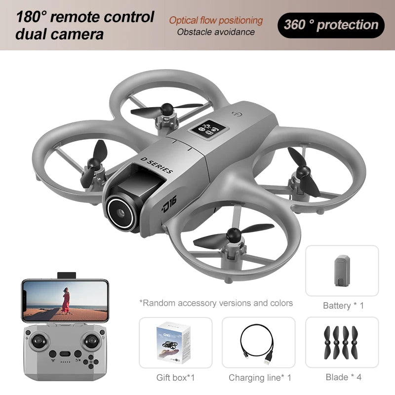 New D16 Mini Drone 8K HD Dual Camera Profesional 180° Electric Adjustable GPS Positioning Obstacle avoidance Bushless UA