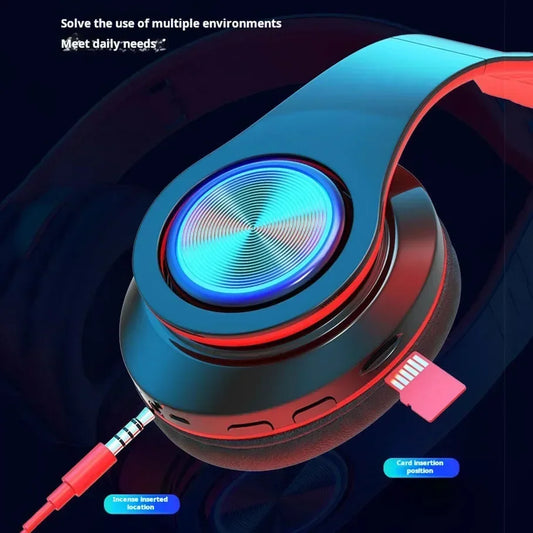 Head-Mounted Gaming Headphones Blutooth Surround Sound Stereo Wireless Earphone with Micro Phone Colourful PC Laptop Headset