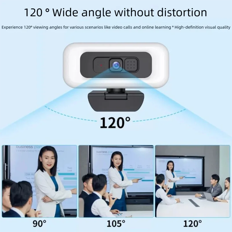 4K Webcam for PC Live Streaming Web Cam with LED Fill Light Full HD 2K 1080P Auto Focus Computer Camera with Microphone