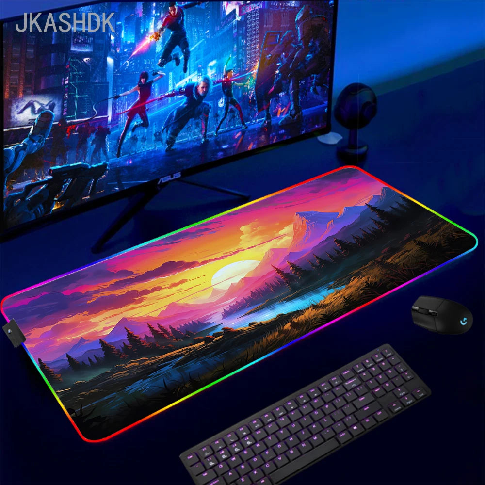 Gaming Cool Mouse Pad with Backlight Mouse Carpet Huge Rugs Rgb Mat 50x100cm Rubber Mat Landscape Led Pc Gamer Speed Desk Mats