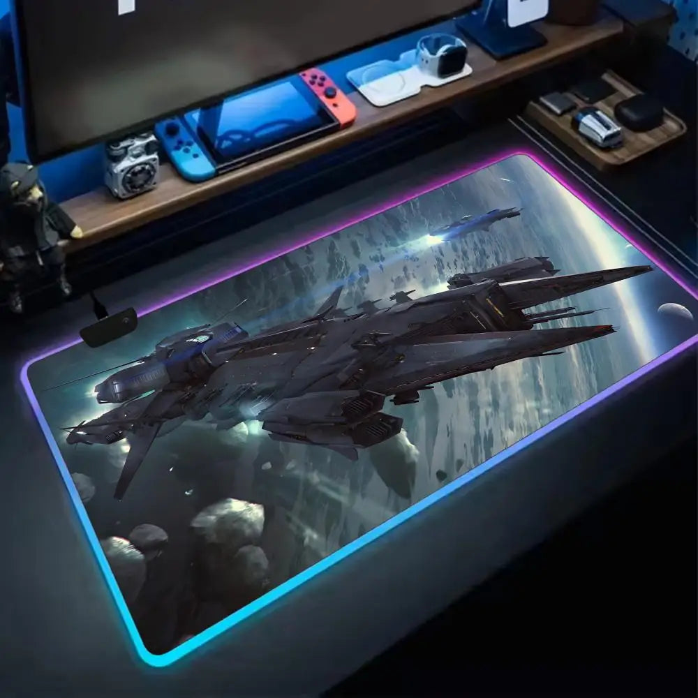Star Citizen Mouse Pad RGB Gaming Mouse Pad XXL, Extended Surface, Non-Slip, Smooth, LED Lights, Perfect Desk Mat