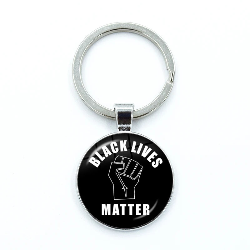 I CAN'T BREATHE George Floyd Keychain American Protest Black Lives Matter Glass KeyRing Bag Car Key Chain Holder Charms Jewelry