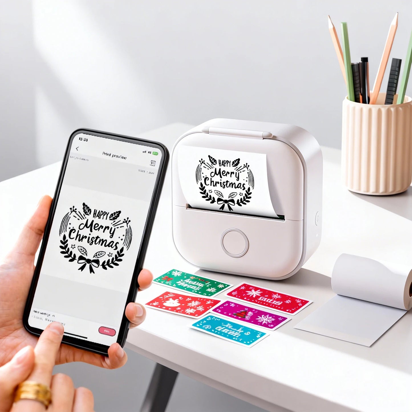 Mini Thermal Printer Wireless Mini Pocket Printer DIY Adhesive Sticker Printer Portable Label Printer Journal Planner Decor Tool