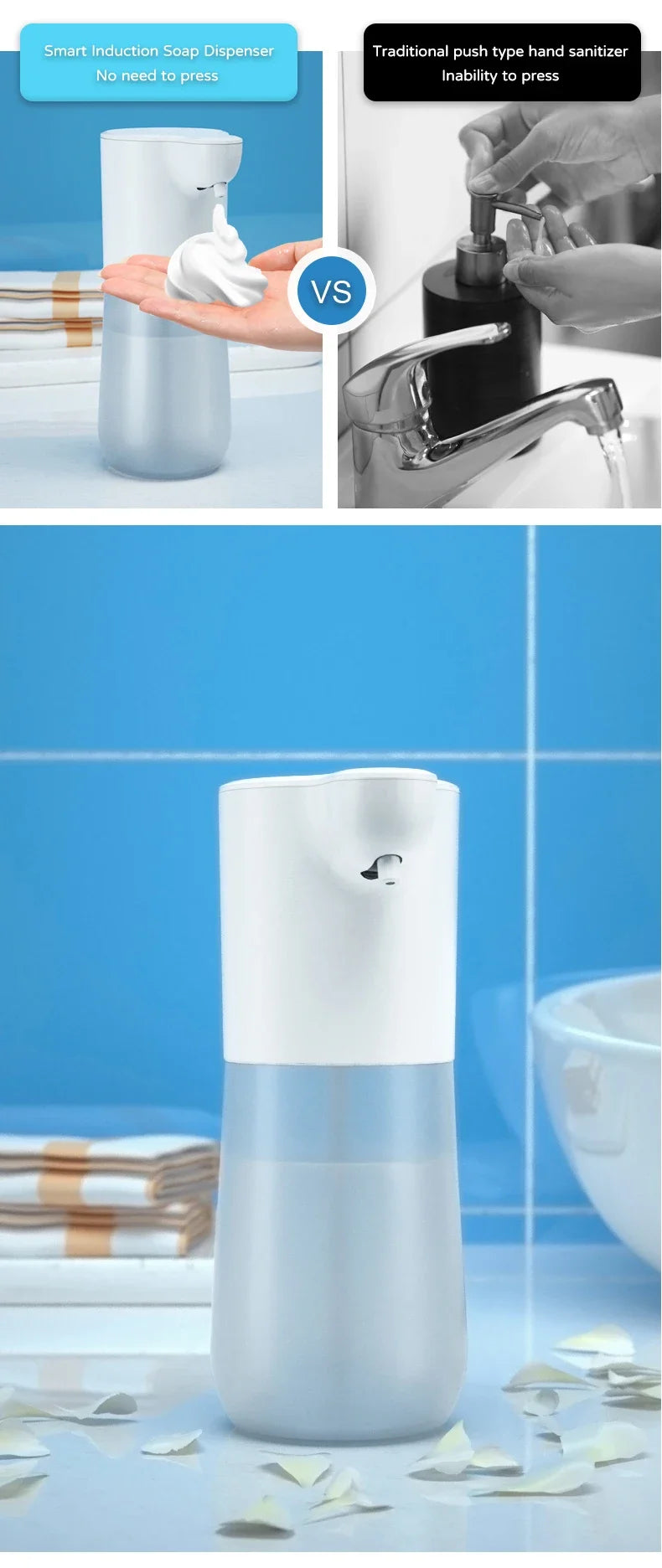 350ML Touchless Automatic Soap Foam Dispenser USB Rechargeable Foam Hand Washer Machine Bathroom Infrared Sensor Soap Dispenser