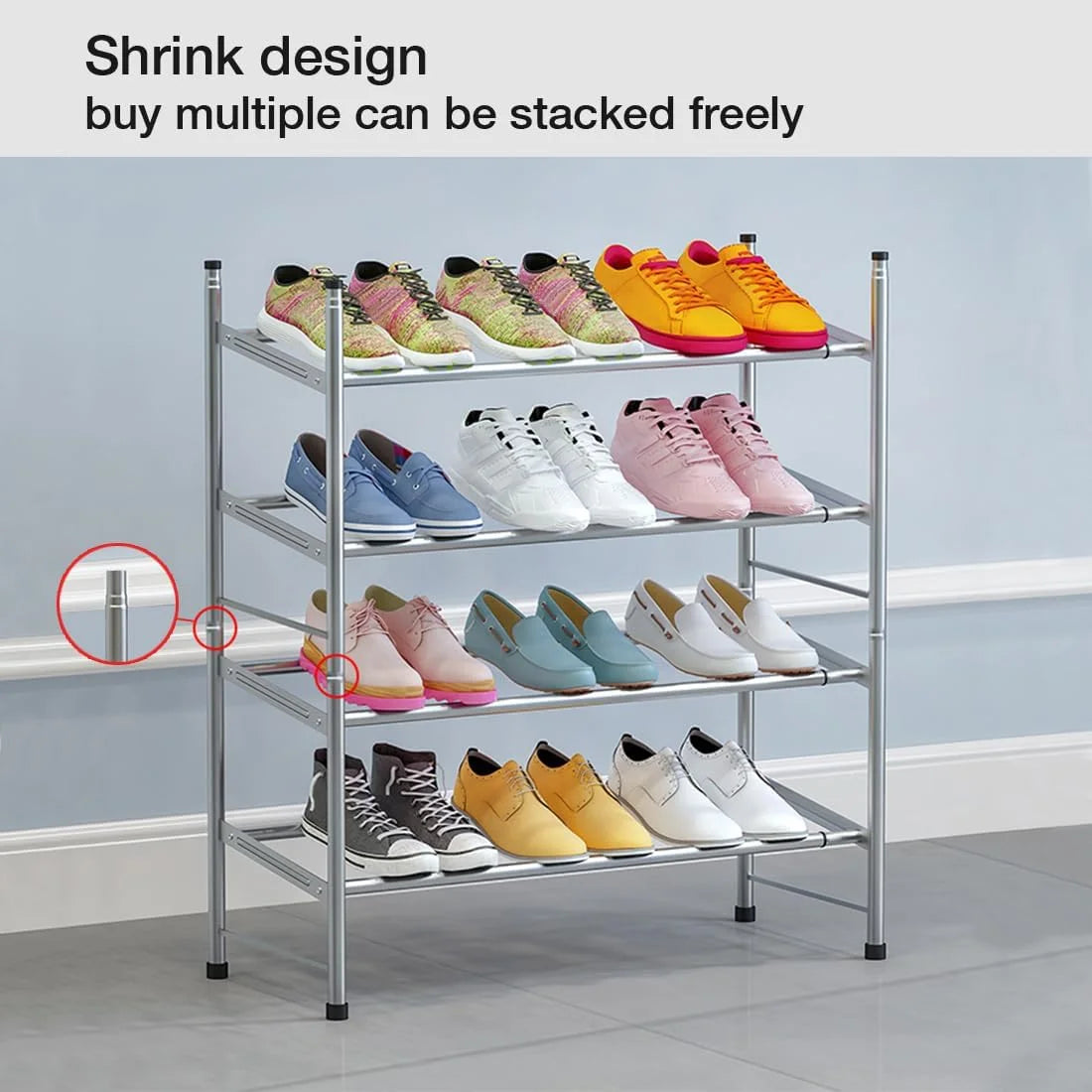 Shoe Rack Stackable Shoe Shelf Metal Iron of Expandable and Adjustable Shoes Organizer Shoes Organizer for Bedroom, Living Room