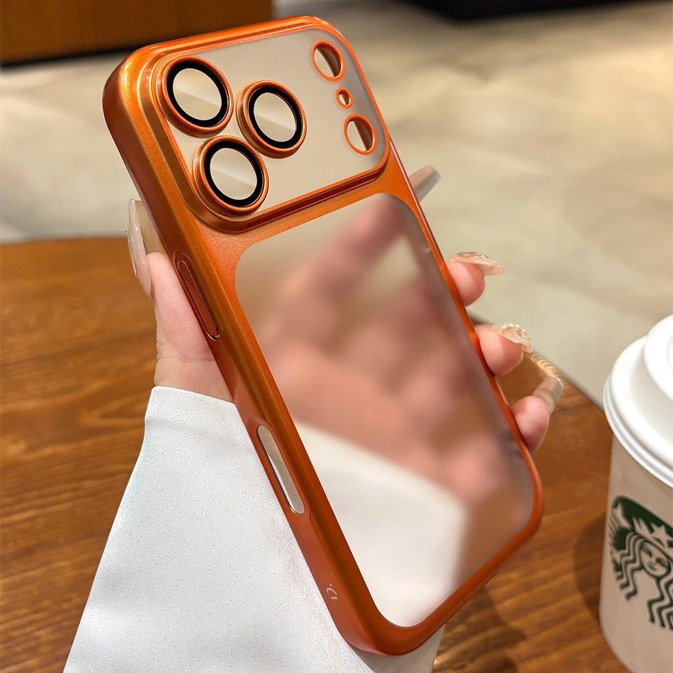 Luxury Matte Hard PC Ultra Slim Case for iPhone 17 Pro Max 16 15 14 13 Plating Camera Film Protector Frosted Shockproof Cover