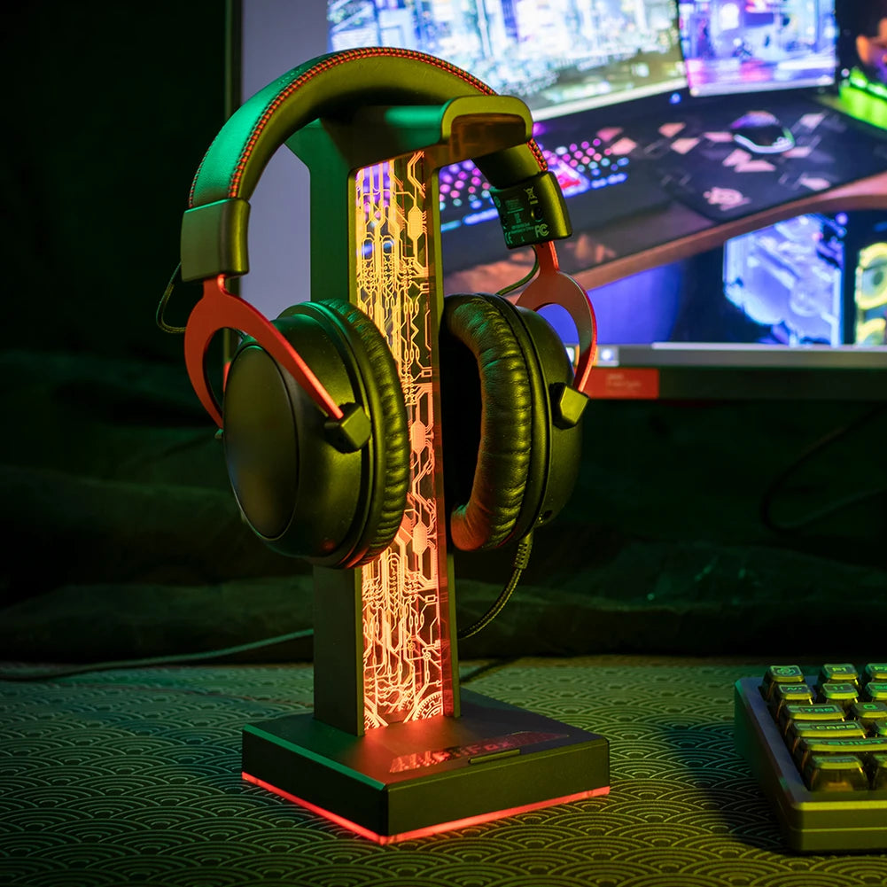 Desktop Gaming Headset Hanger Bracket RGB Headphone Holder Stand with 2 USB Charger Ports Earphone Rack For PUBG Computer Gamer