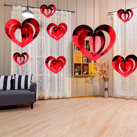 3D Red Heart Garland Valentines Day Decor Love Heart Hanging String Garland Wedding Anniversary Birthday Party Supplies