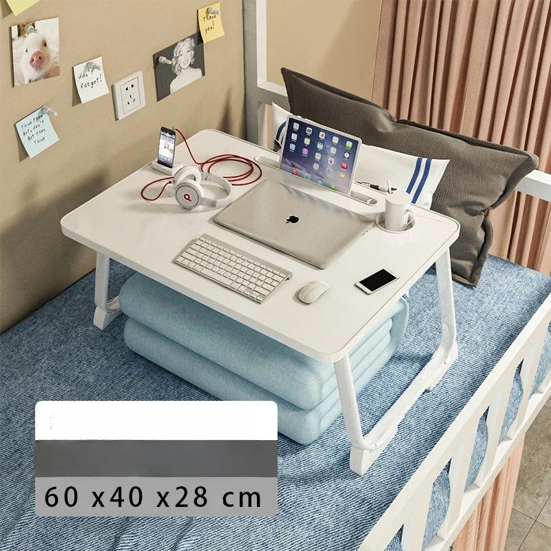 Foldable Bed Desk, Portable Laptop Table for Dormitory & Home Office, Lightweight Bamboo/MDF Sofa Tray with Folding Legs