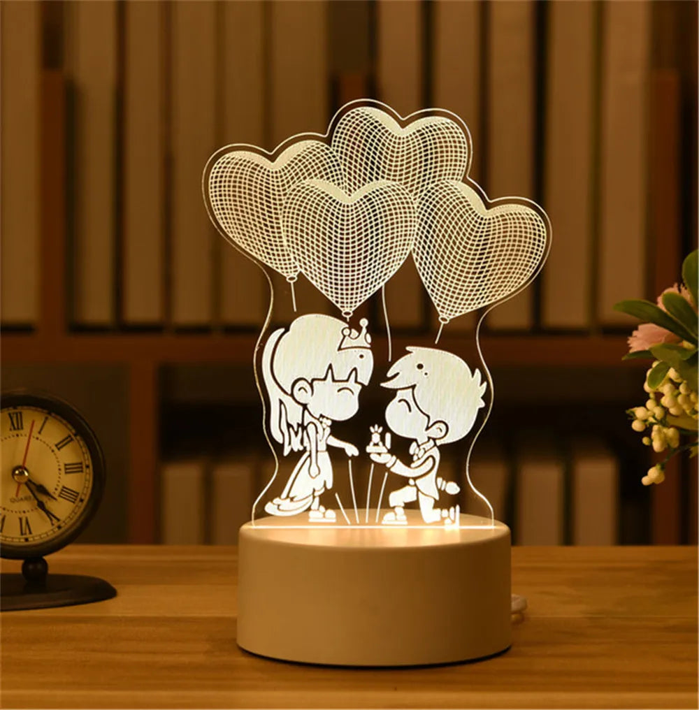 Romantic Love 3D Acrylic Neon Sign USB Led Lamp for Home Children's Night Lights Table Lamp Birthday Valentines Day Bedside Lamp