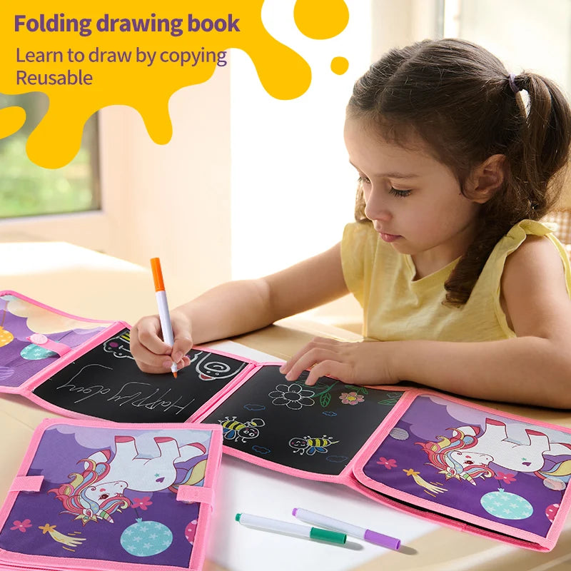 Foldable Chalkboard Book Children's Drawing Board Capable Of Repeatedly Scrubbing Drawing Writing Books (With 12 Watercolor Pen)