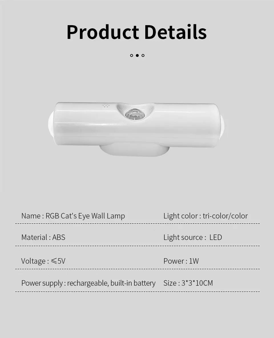 RGB Gradient Ambient Light Rechargeable LED Night Light Motion Sensor Wall Sunset Lamp Dimmable Magnetic Closet Bedroom Lamps