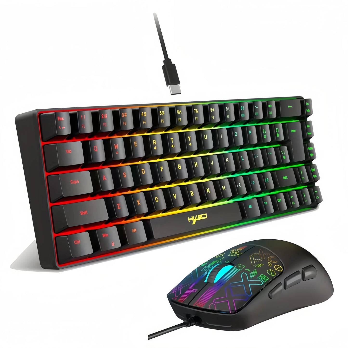 68-Key Wired RGB Gaming Keyboard & Mouse Set – Portable Backlit, Multi-Device Compatible