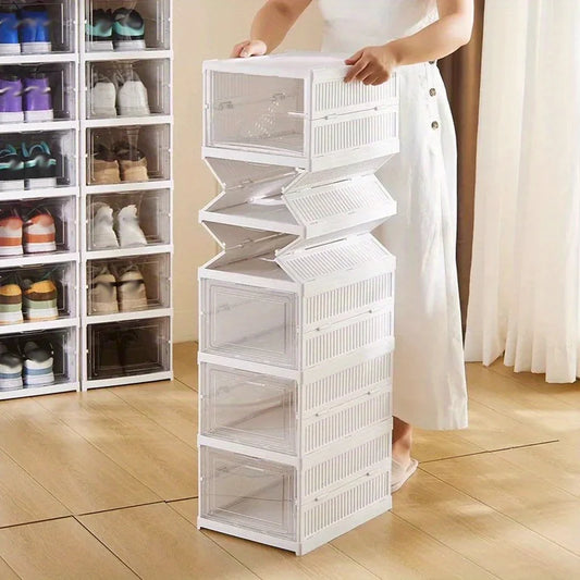 Stackable Shoe Organizer -Dustproof Storage Cabinet with Doors - Durable Plastic Boot and Accessory Rack