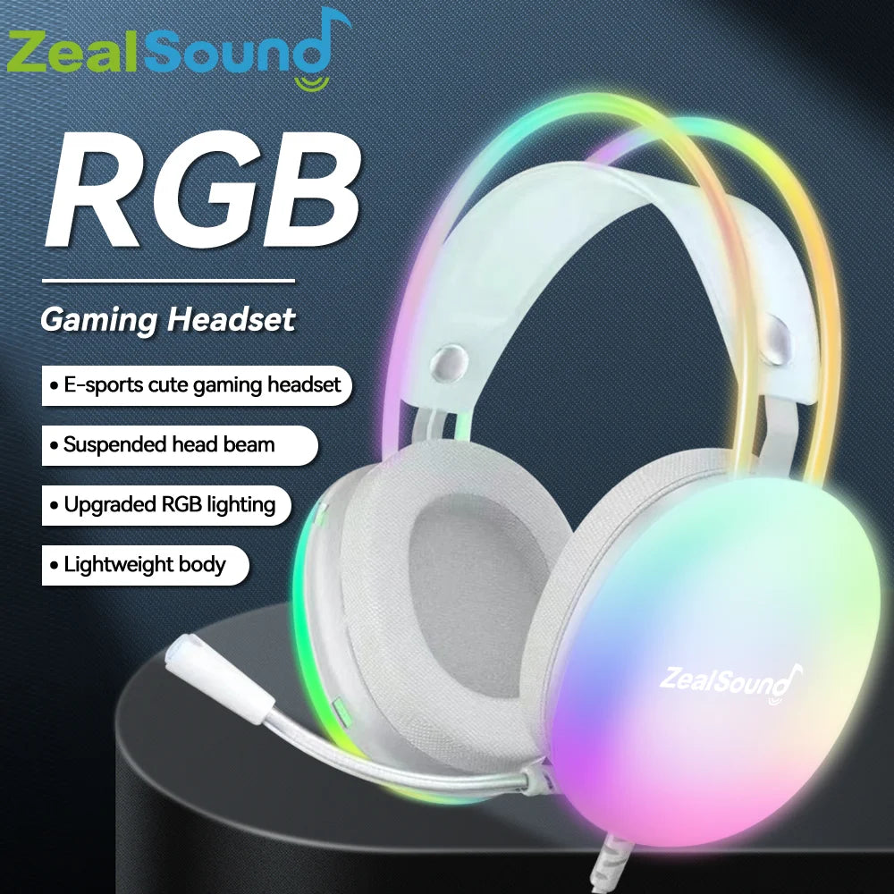 Haomuren RGB Gaming Headset for PC Laptop PS4 PS5 Wired Over-Ear Headphones with Mic, Surround Sound & Full LED Lighting