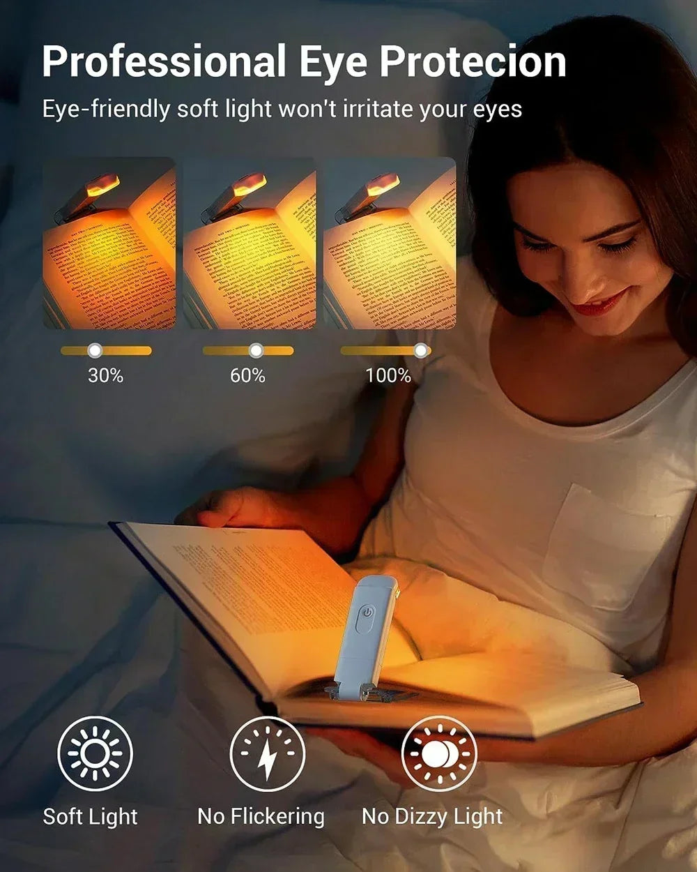 Book Light Brightness Adjustable for Eye-Protection USB Rechargeable LED Clip on Portable Bookmark Light for Reading in Bed Car