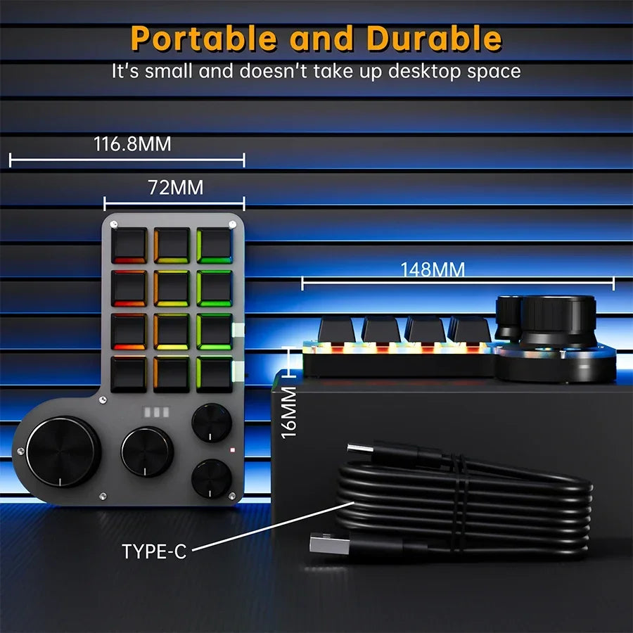 3 Modes 12 Keys Mechanical Keyboard 4 Knobs Custom Programming Macro Gaming Keyboard RGB Bluetooth 2.4G USB Wired Keypad for PS