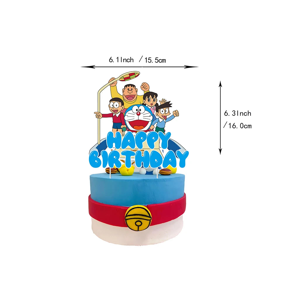 Cute Doraemon series Birthday Party dinnerware Disposable Banner Cake Topper Hanging Flag Doraemon Balloons Birthday Decoration