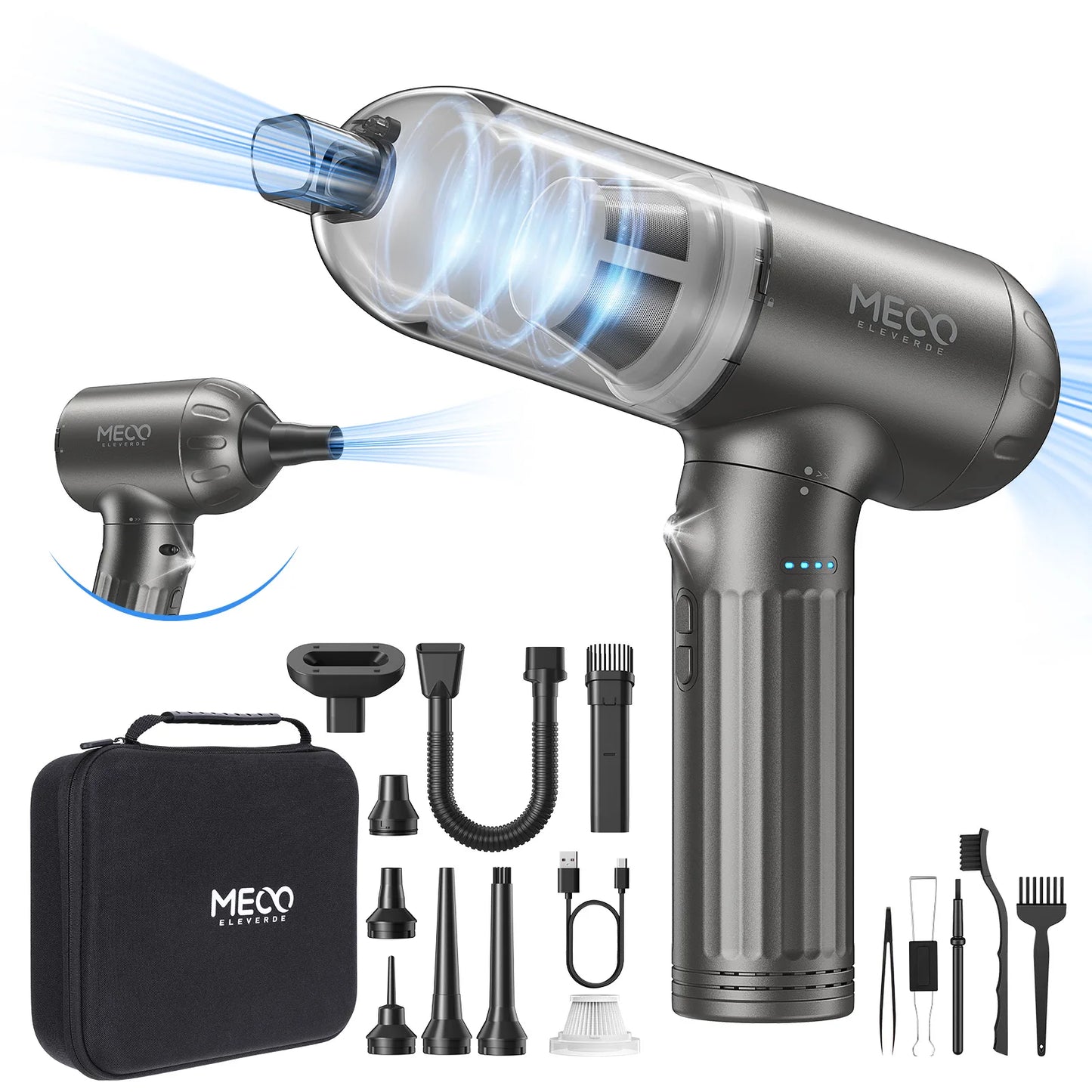 MECO ELEVERDE ME-VC2 Electric Compressed Air Duster & Vacuum Cleaner 4 in 1 Function Powerful 3-Gear Keyboard Cleaner for Home