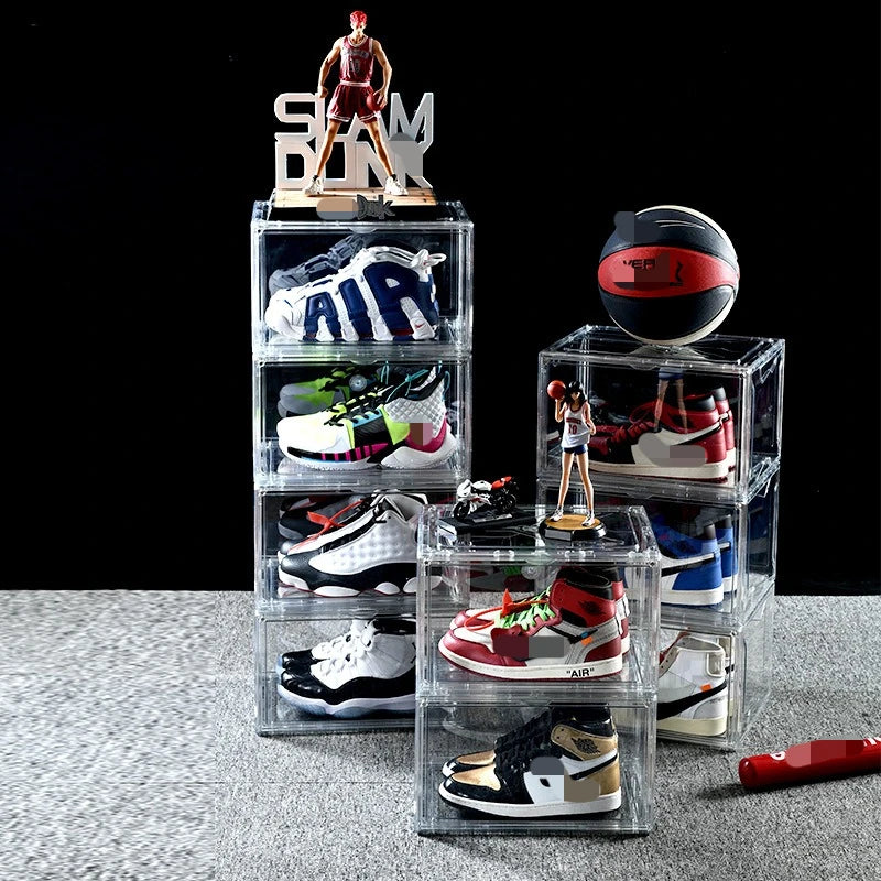 Large-capacity transparent acrylic side door magnetic shoe box stackable combined anti-oxidation and fully transparent shoe wall