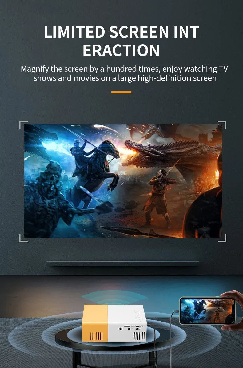 Powerful Native HD Mini Projector Mobile Phone Wired Screen Mirroring Portable Home Theater Projectors Supports HDMI USB Connect