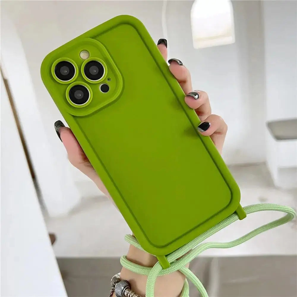 Crossbody Soft Phone Case For iPhone 17 Air 16E 15 16 Pro Max 14 13 12 11 7 8 Plus XS XR SE 2022 Adjustable Lanyard Strap Cover