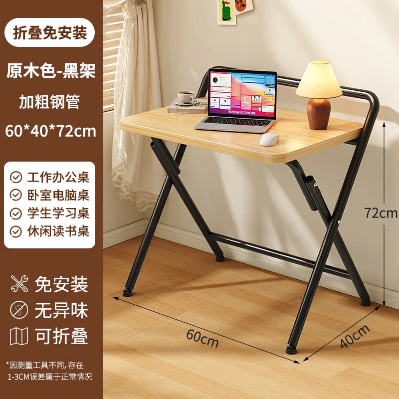 Foldable Computer Study Desk, Student Home Writing Desk, Small Apartment Simple Office Table,  Double-Layer  Functional Desk