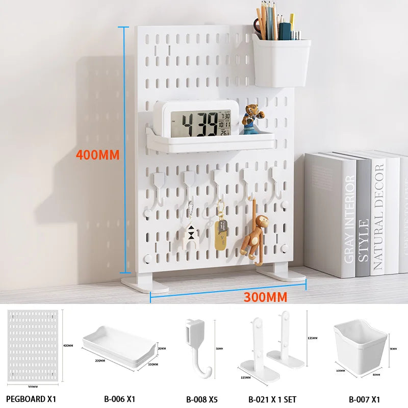 Office Desktop Storage Pegboard: Height-Adjustable Vertical Storage Rack (For Stationery Storage And Decorative Figurine Display