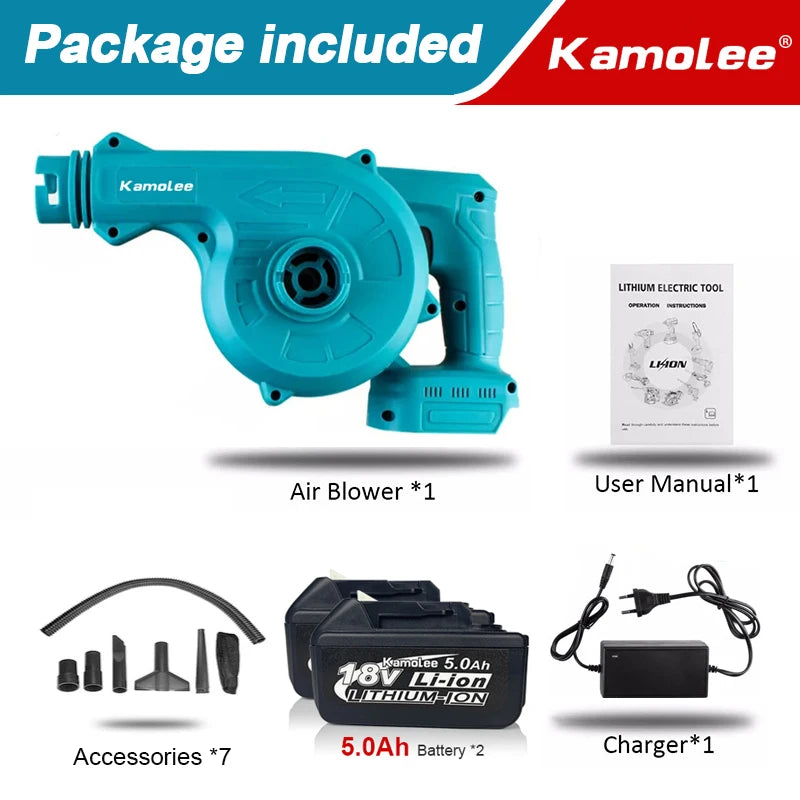 Kamolee 20000rpm Cordless Electric Hair Dryer 2 in 1 Vacuum Cleaner Household 18V Blow/Suction 2-in-1 Blower Tool