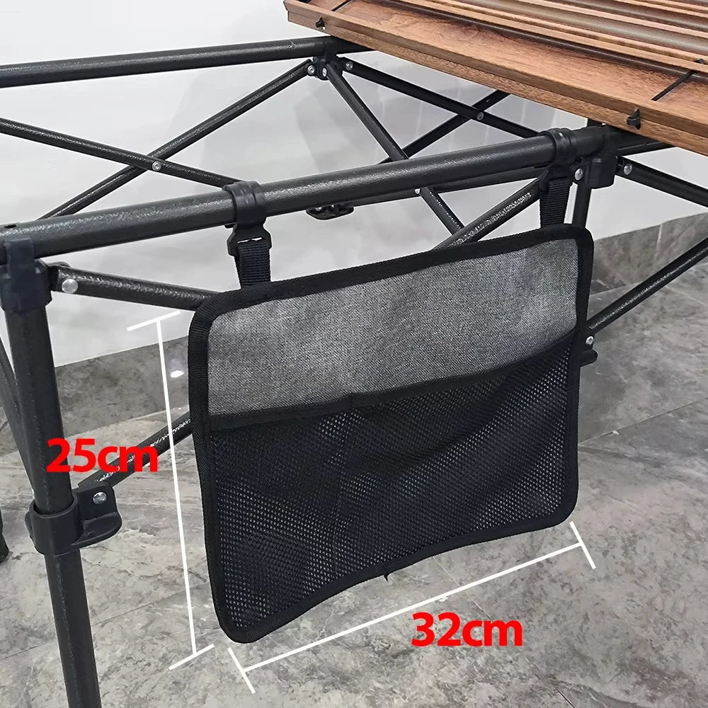 Outdoor Mesh Table Side Storage Bag Hanging Organizer Pocket Portable, Compact, Easy Access for Beach, Patio, Camping Equipment